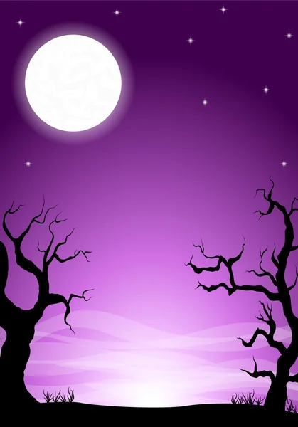 Eerie halloween night background with a full moon — Stock Vector