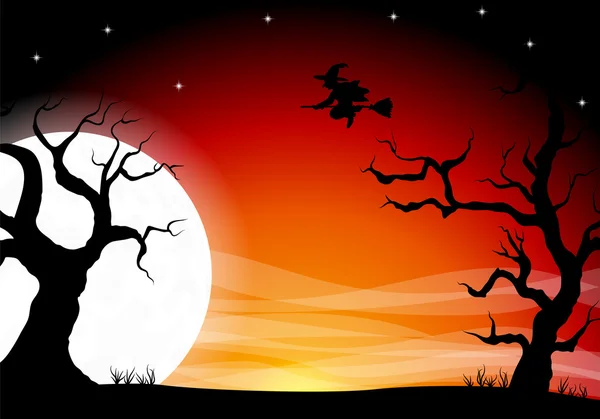 Halloween fundo com uma noite de lua cheia — Vetor de Stock