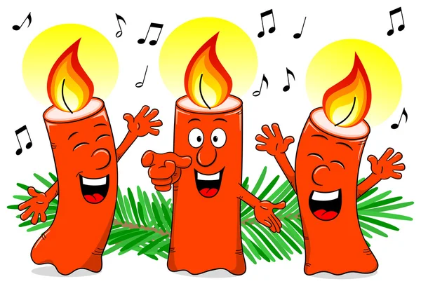 Cartoon Christmas candles singing a Christmas carol — Stock Vector