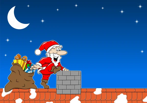 Babbo Natale al lavoro su un tetto — Vettoriale Stock