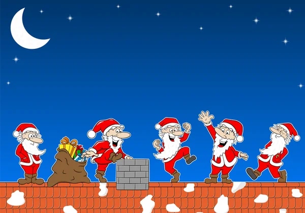 Grupa Santas w pracy na dachu — Wektor stockowy