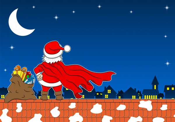 Santa claus bohatera w pracy na dachu — Wektor stockowy