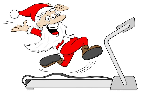 Santa claus is joggen op een loopband — Stockvector