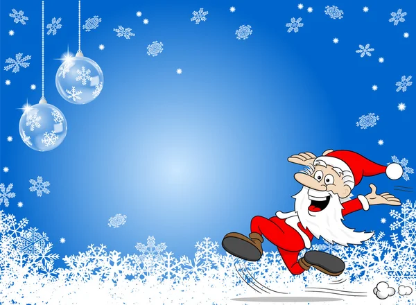 Abstract blauwe sneeuwvlok achtergrond met een cartoon santa claus — Stockvector