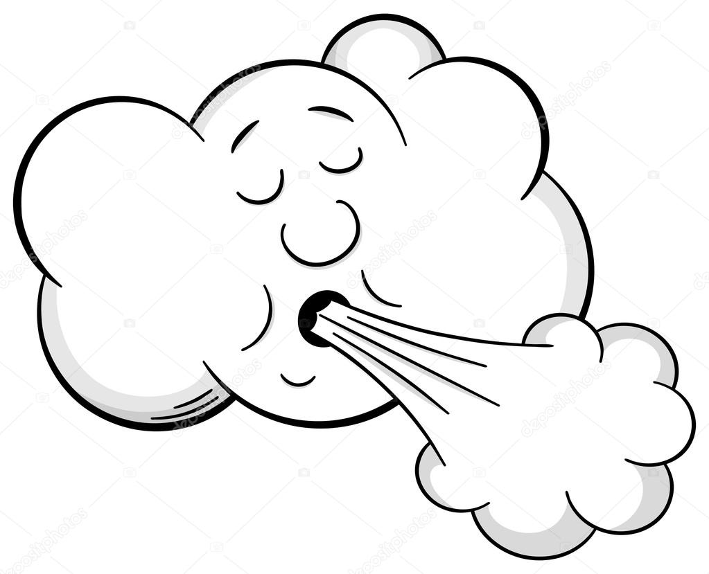 cartoon cloud blows wind