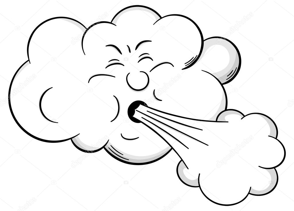 cartoon cloud blows wind