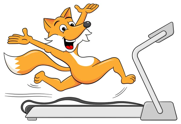 Fox fait du jogging sur un tapis roulant — Image vectorielle