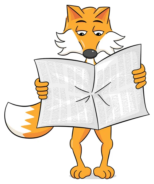 Noviny čtení kreslené fox — Stockový vektor