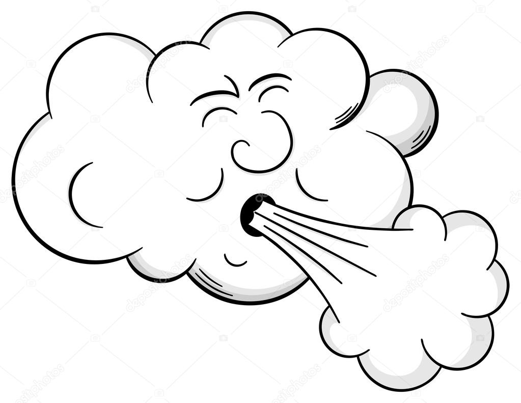 cartoon cloud blows wind