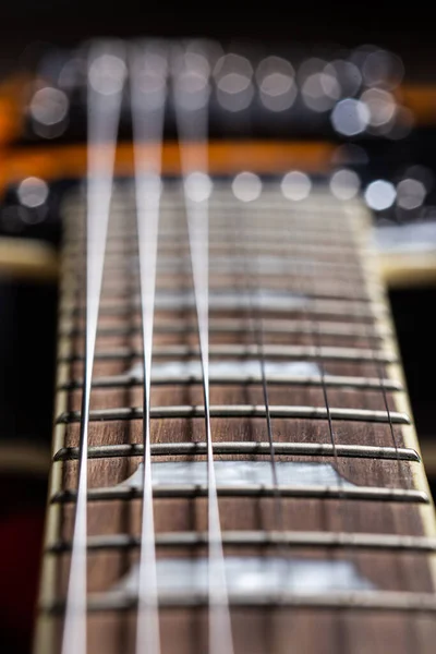 Palisander Gitarrenhals Mit Bünden Sechssaitig Close Still — Stockfoto