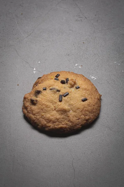 Circle Tasty Homemade Chocolate Cookie Artisan Made Grey Background — Stock Photo, Image