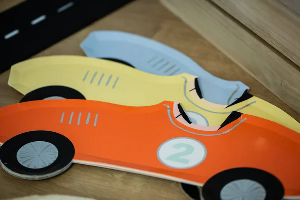 Vintage car shaped tissues on a birthday party decoration close up still