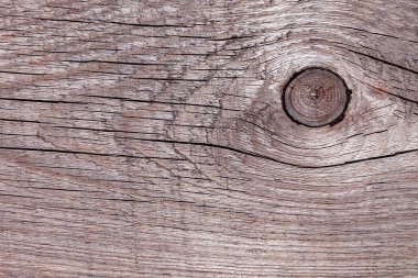 Çatlakları ve doğal ahşap dokusuyla boyanmamış eski tahta manzarası. Pis yüzey kahverengi çit arka planı.