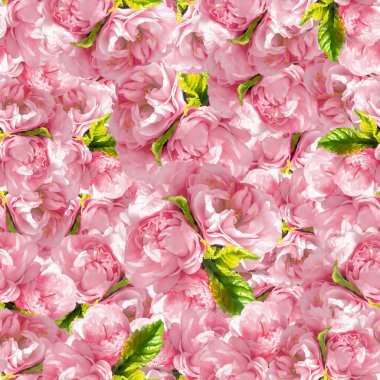 Güzel, kusursuz çiçek desenli arka plan badem, kiraz, güller, şakayıklar ve yapraklardan oluşan bahar pembe çiçekleri. Düğün için tasarım, tekstil baskısı, peçeteler. Zarif doku..