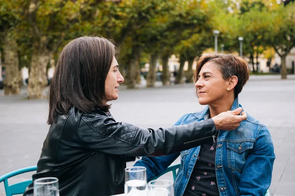 Liebevolles Lesbisches Paar Mittleren Alters Kümmert Sich Einander — Stockfoto