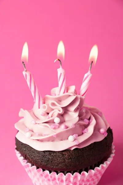 Cupcake di compleanno rosa Immagini Stock Royalty Free