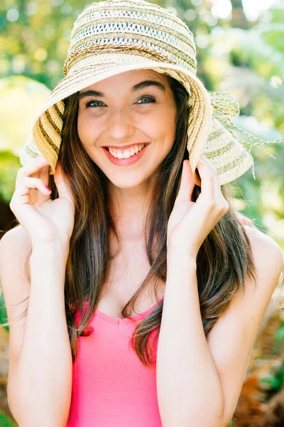 Happy and beautiful girl with pamela — Stock Photo, Image