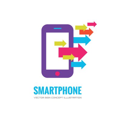 Smatphone vektör logo kavramı illüstrasyon. Cep telefonu vektör logosu yaratıcı illüstrasyon. Mobil teknoloji logosu. Cellpnone logosu. Cep telefonu logo tasarımı. Vektör logo şablonu. Tasarım öğesi.