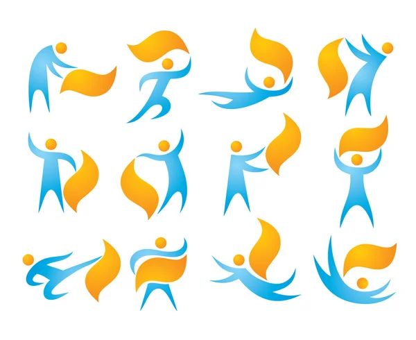 People 12 vector icons set. Human character concept illustrations. Humans vector signs. Human icons collection. Humans and abstract objects manipulation. Abstract human figures in motion. — Stockový vektor
