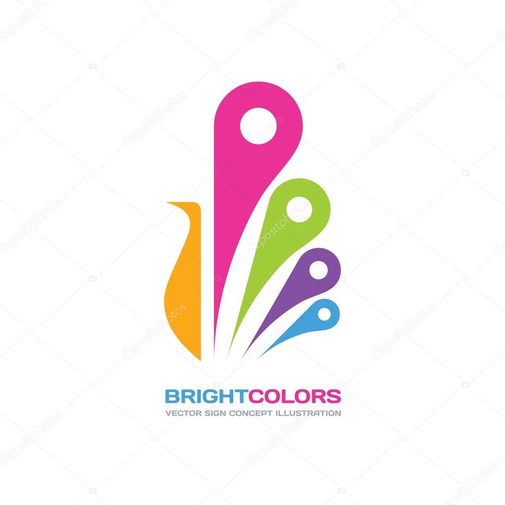 Bright colors - vector logo concept illustration in flat style design. Peacock logo sign. Bird logo sign. Peafowl logo sign. Paint shop logo. Beauty salon logo. Vector logo template. Design element.
