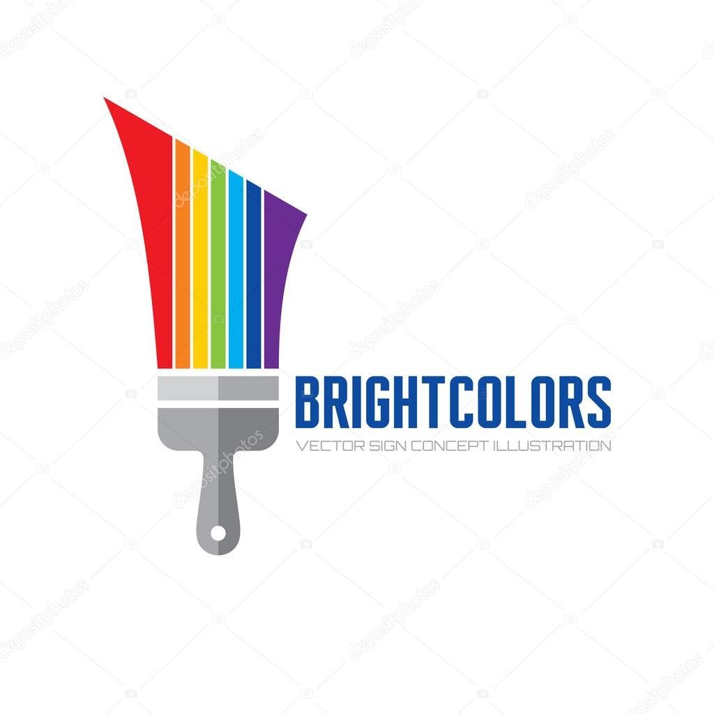 Bright color - vector logo concept illustration. Brush paint logo sign. Art logo sign. Rainbow paints logo sign. Paint shop logo sign. Colorful decorative logo. Vector logo template. Design element.