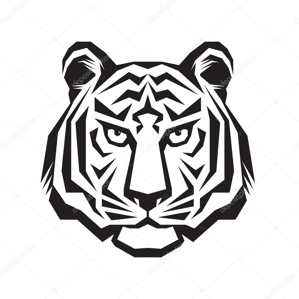 Tiger head - vector logo concept illustration in classic graphic style. Tiger head silhouette sign. Tiger head tattoo vector illustration. Bengal tiger head creative illustration. Black & white.