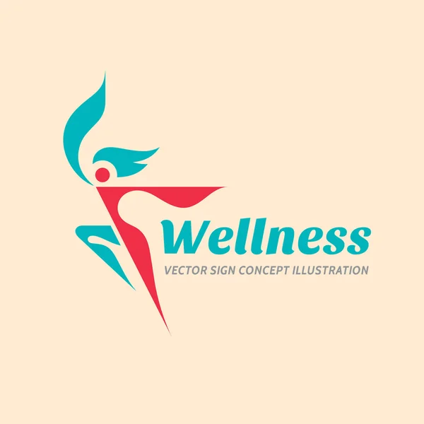 Wellness - vector logo concept illustration. Human character logo sign. Woman logo. Female logo. Sport fitness logo sign. Health logo. Healthy logo. Healthcare logo sign. Vector logo template. — Stock Vector