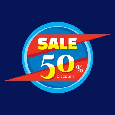 Satış indirimi % 50 - yaratıcı vektör afiş. Satış indirimi %50 - konsept vektör etiketi. Satış çemberi amblemi. Satış vektör daire orijinal düzeni. Satış vektör rozeti. Satış afiş şablonu.