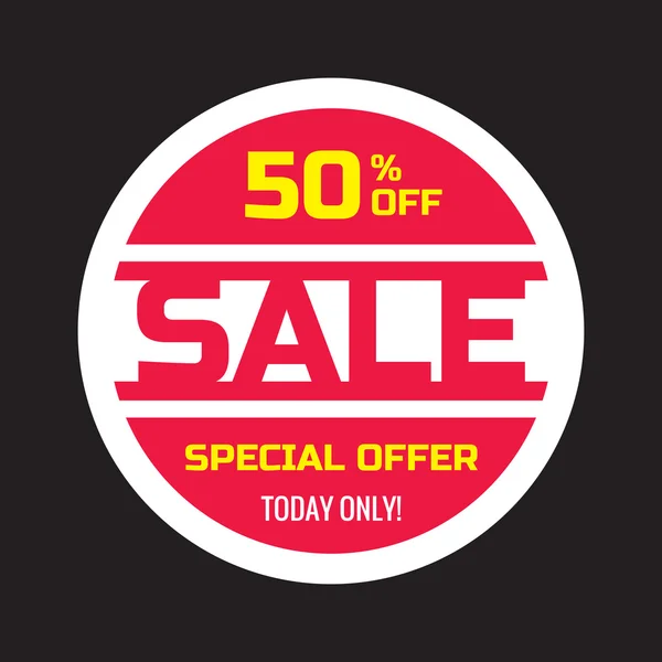 Sale concept vector banner - 50% off - special offer today only. Sale circle vector sticker in red color. Sale creative vector banner. 50% discount vector layout design. Sale vector banner template.
