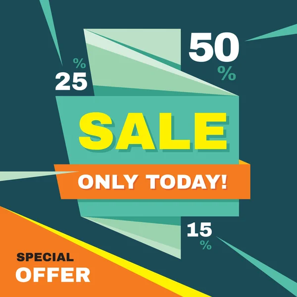 Sale abstract vector origami banner - special offer 50% off. Sale vector banner. Sale abstract background. Super big sale design layout. Origami discount banner. Only today. Sale banner template.