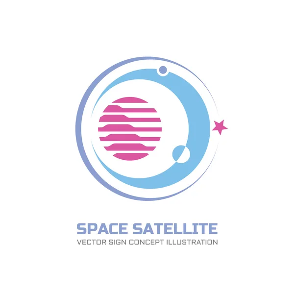 Illustrazione del concetto di logo vettoriale satellitare spaziale in stile grafico classico. Segno logo astronomico. Illustrazione astratta dei pianeti. Illustrazione concetto di sistema solare. Segno galattico. Logo spaziale. Logo dei pianeti . — Vettoriale Stock