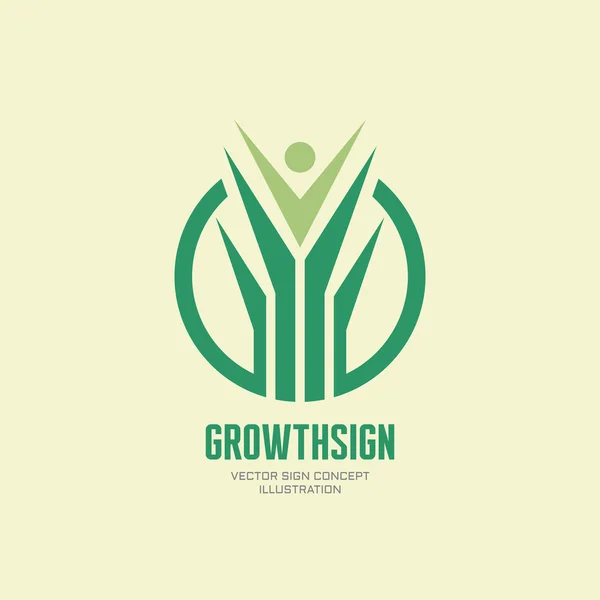 Groei Sign-vector logo concept illustratie. Abstract natuur logo teken in groene kleur. Gestileerde bladeren en menselijke teken teken in de vorm van de cirkel. Vector logo sjabloon. Ontwerpelement. — Stockvector