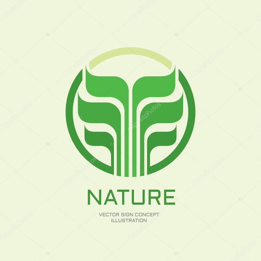 Nature vector logo concept illustration for corporate identity. Green leaves in circle. Sprout logo sign. Development logo sign. Vector logo template. Design element.