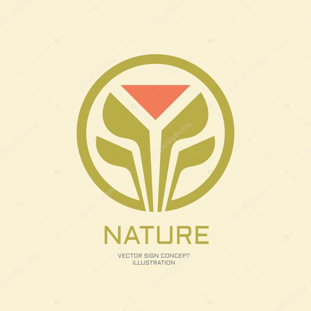 Nature vector logo concept illustration for corporate identity. Green leaves in circle. Sprout logo sign. Abstract flower logo sign. Development logo sign. Vector logo template. Design element.