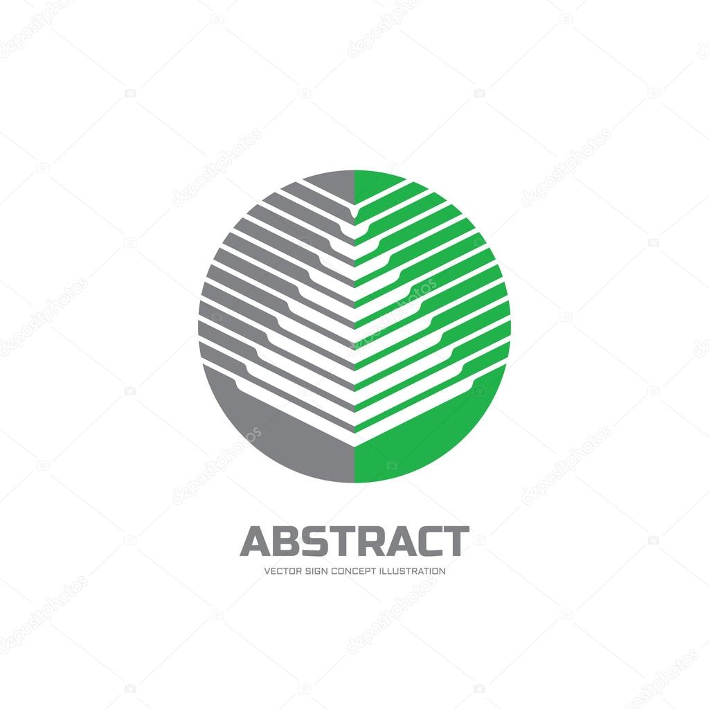 Abstract vector logo concept illustration. Abstract stripes in pyramid silhouette in circle. Geometric logo sign. Vector logo design template.