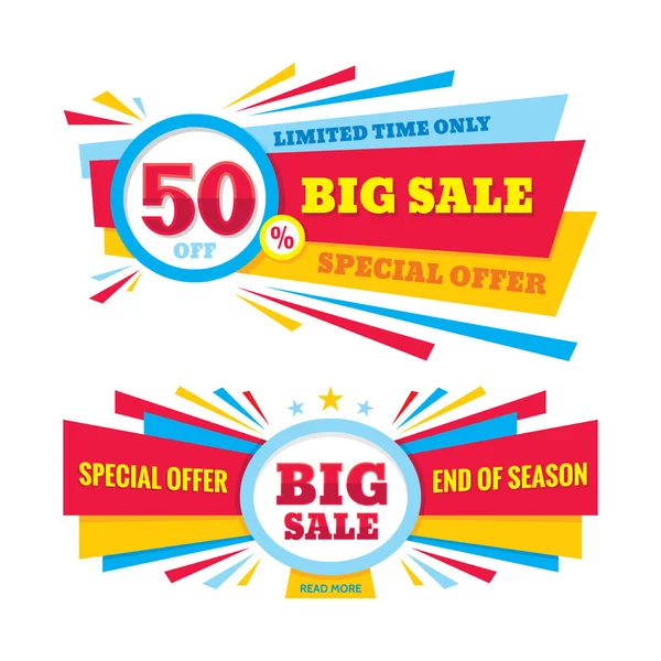 Big sale vector banner - discount 50% off. Special offer crerative layout. Limited time only! End of season. Big sale abstract banner design. — Stock Vector