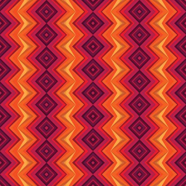Geometric background - vector seamless pattern in red, orange and lilac colors. Geometric seamless pattern. Ethnic boho fashion design style. Textile seamless pattern. Abstract seamless background.