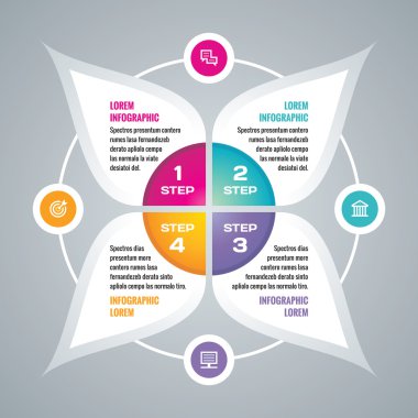 Infografik iş kavramı vektör illüstrasyon. Yaratıcı infografik düzen. Infograph vektör kavramı. Soyut bilgi grafiği. Bilgi grafiği vektör şablonu. Infographic numaralı dört adım seçenekleri.
