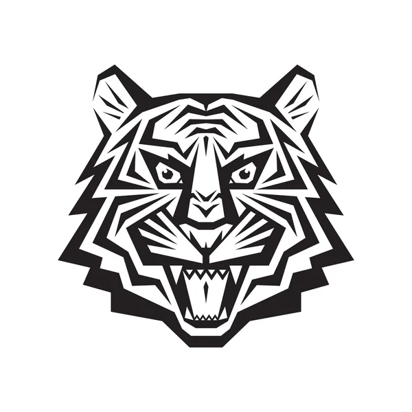 Tiger head - vector logo concept illustration in classic graphic style. Tiger head silhouette sign. Tiger head tattoo. Bengal tiger head creative illustration. Black & white. Jaws mouth grin shops. — Stock Vector