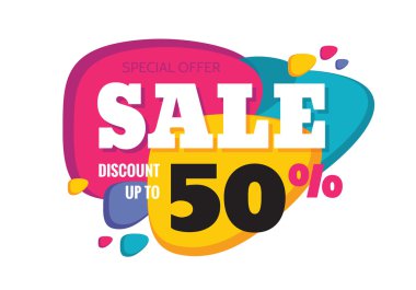 Satılık - yaratıcı soyut vektör afiş. % 50 indirim. Renkli tasarım düzeni. 