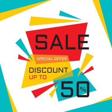 Satılık vektör banner - % 50 indirim. Özel Fırsat vektör düzeni. Satılık soyut reklam tasarımı.