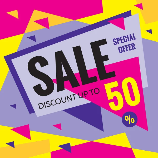 Venta de banner vectorial - descuento hasta 50%. Oferta especial diseño de vectores. Venta publicidad abstracta banner diseño . — Vector de stock