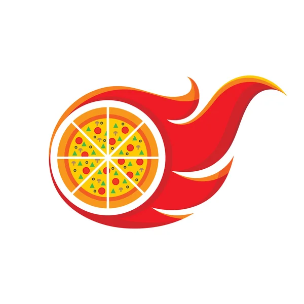 Pizza y llama de fuego - ilustración del concepto de logotipo vectorial. Etiqueta de identificación de entrega. Elemento de diseño . — Vector de stock
