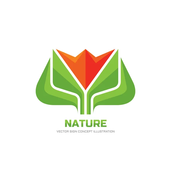 Yeşil yaprakları ile Doğa çiçek - vektör logo illüstrasyon. Stilize tlip işareti. Tasarım öğesi. — Stok Vektör