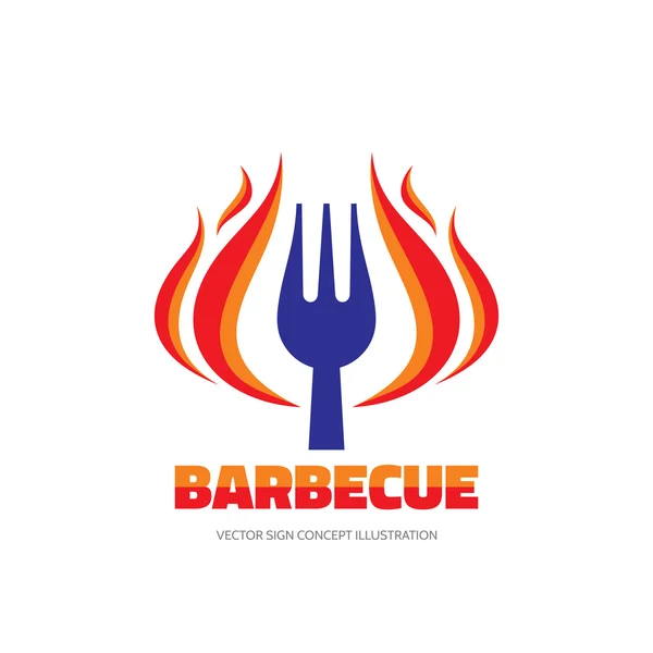 Barbacoa Barbacoa - Ilustración del concepto de logotipo vectorial en estilo plano. Llama roja y señal de tenedor. Símbolo de parrilla caliente. Elemento de diseño . — Archivo Imágenes Vectoriales