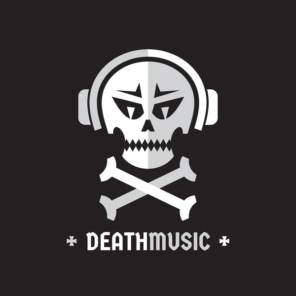 Death music - vector logo template concept illustration (en inglés). Cráneo humano con auriculares signo. Elemento de diseño . — Archivo Imágenes Vectoriales