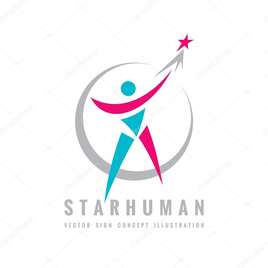 Human character with star in circle - vector logo template creative illustration. Space sign. Business start-up concept. Design element.
