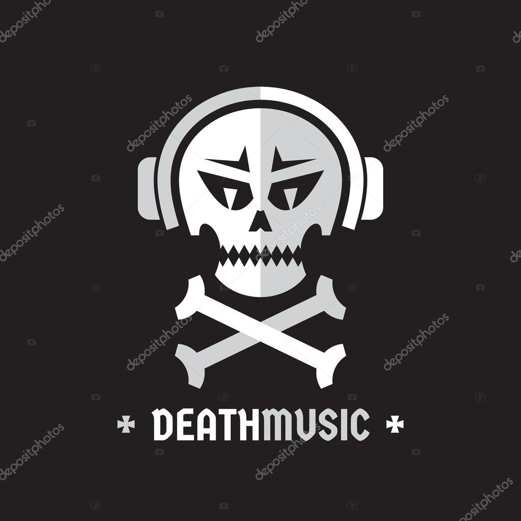 Death music - vector logo template concept illustration. Human skull with headphones sign. Design element.