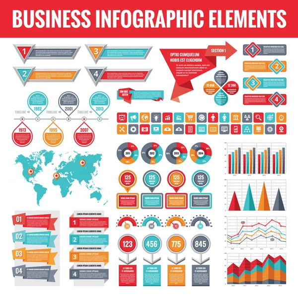 Stor uppsättning business infographic element för presentation, broschyr, webbplats och andra projekt. Abstrakta infographics mallar i platt stil design. Begreppet vektorillustration och ikoner. — Stock vektor