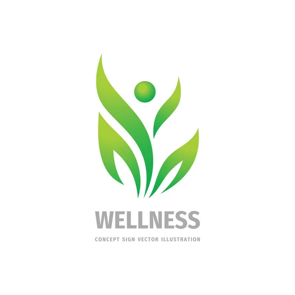 人間のキャラクター 自然の緑の葉 ベクターロゴのコンセプトイラスト 健康正ロゴ記号 グラフィックデザイン要素 — ストックベクタ
